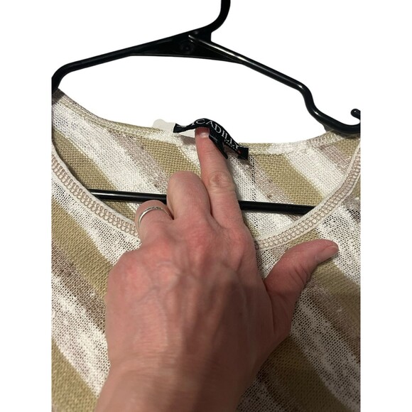 Picadilly Fashions Tan & Gold Asymmetrical Striped Top Size M - Picture 9 of 9